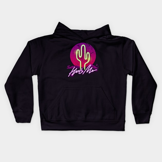 Hug Me - Cactus neon Desert Design Kids Hoodie by NJORDUR